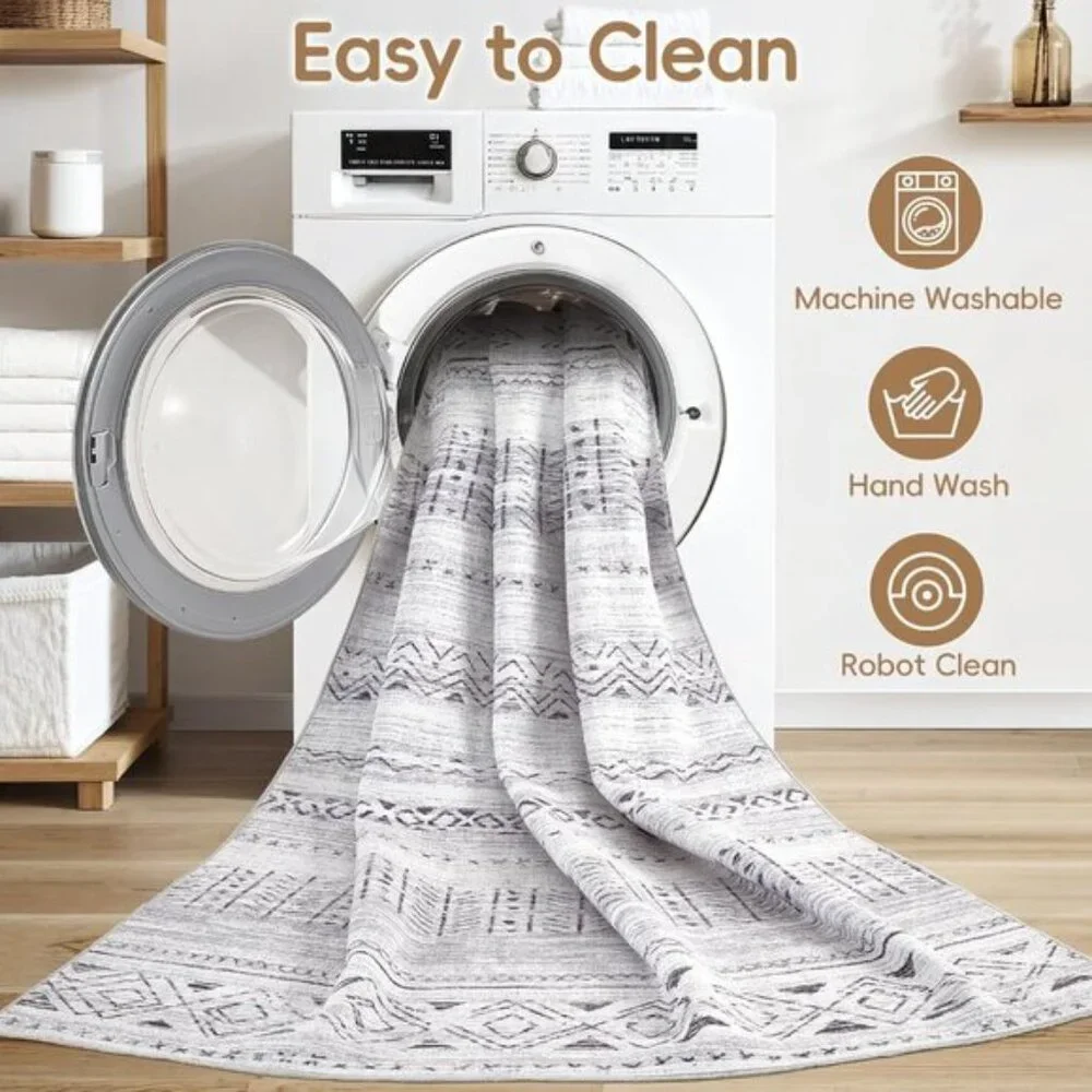 New 6x9 Grey Area Rug, Washable Moroccan Non-Slip Carpet for Home & Office Decor